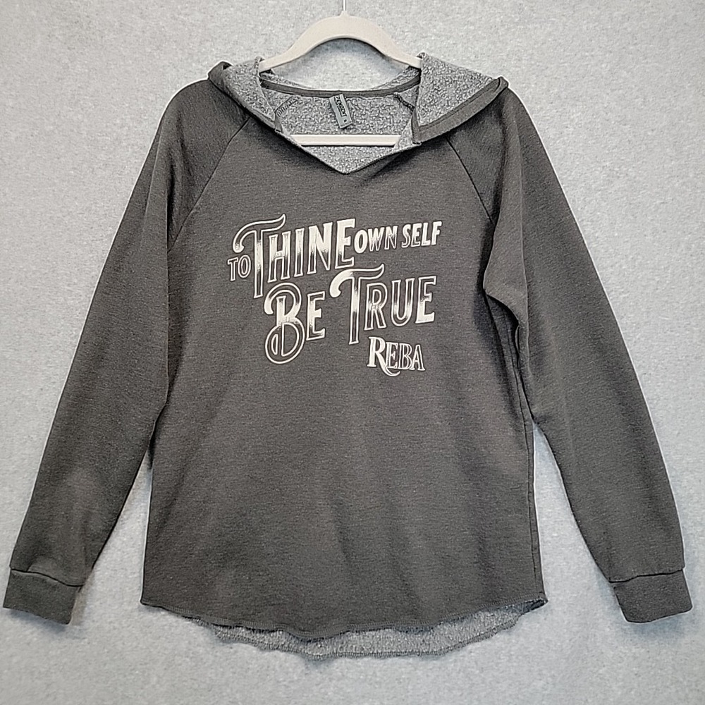 Reba McEntire Hoodie Sweatshirt Women's Sz M Gray To Thine Own Self Be True READ
